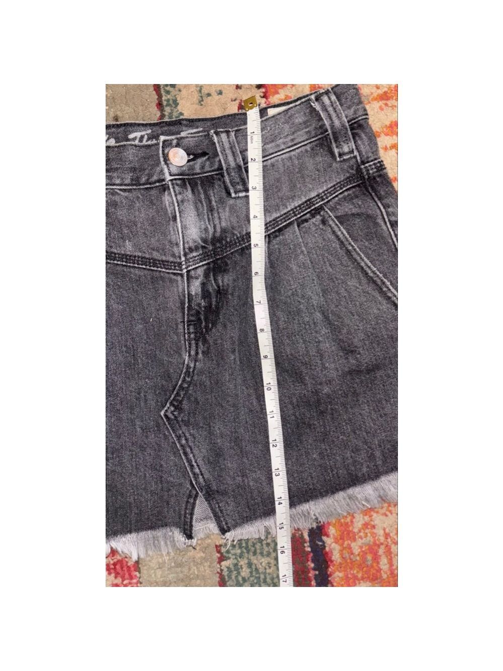 Free People Y2K Boho Western Mini Skirt- Sidecar Distressed Black Denim size 25 - Picture 9 of 10